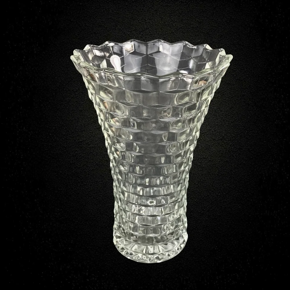 Homco Cubist Glass Flower Vase Geometric Midcentury Vintage 1970s
